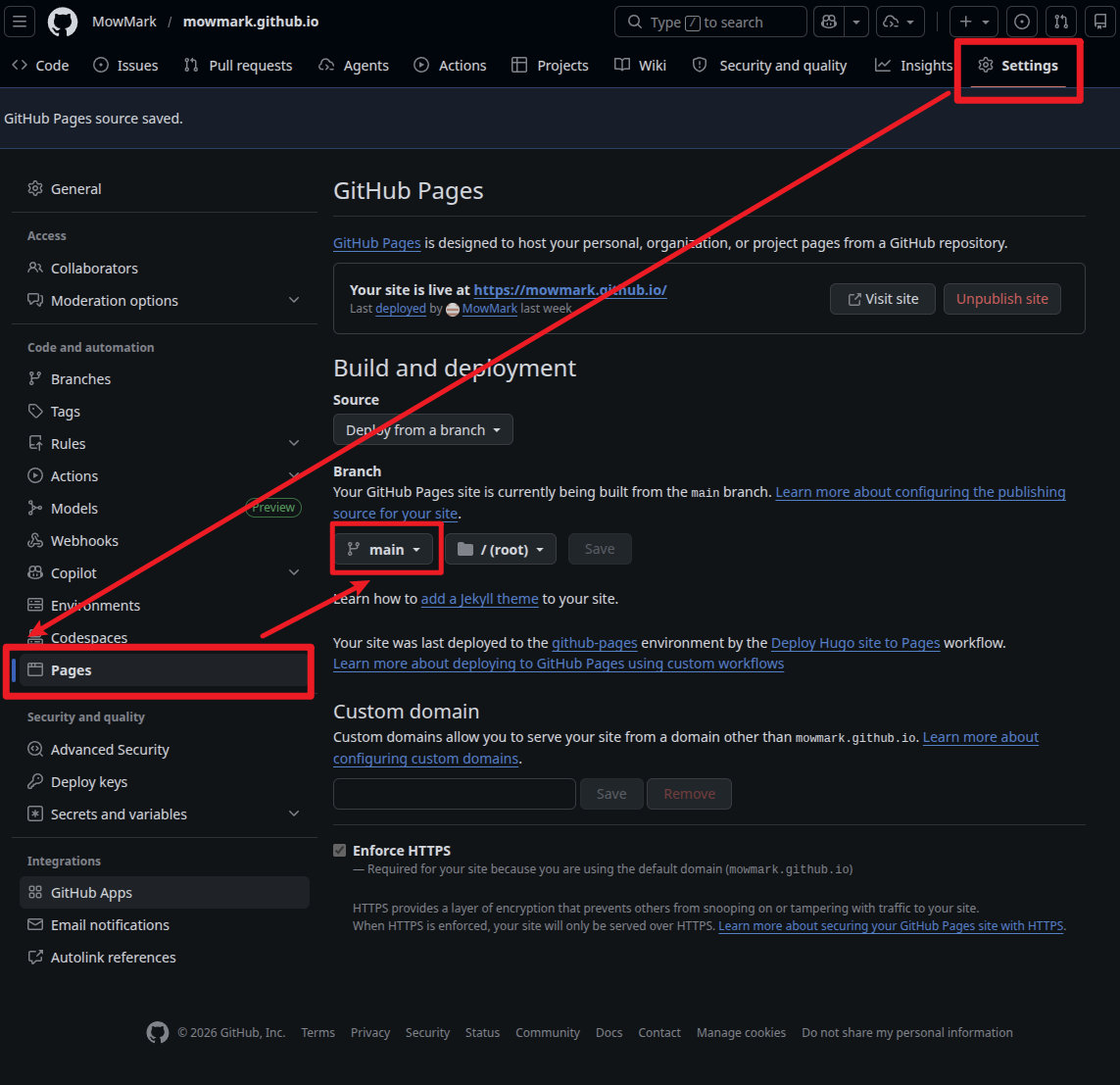 配置 GitHub Pages 